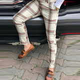 Casual Business Men's Mid Waist Zipper Long Trousers Classic Plaid Print Pencil Pants Men 2021 Autumn Spring Fashion Streetwear aidase-shop