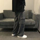 Aidase Casual Pants Plus Size 3XL Baggy Side Pocket Mopping Unisex Couples Mens Cargo Pant Solid Simple Harajuku Streetwear Men Fashion aidase-shop