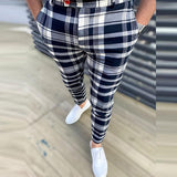 Casual Business Men's Mid Waist Zipper Long Trousers Classic Plaid Print Pencil Pants Men 2021 Autumn Spring Fashion Streetwear aidase-shop