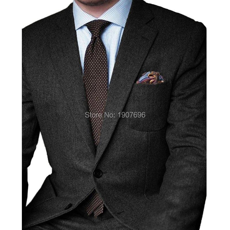 Aidase Brown Herringbone Tweed Casual Men Suits for Winter 2 Piece Wedding Groomsmen Tuxedo Male Set Jacket with Pants New Fashion aidase-shop