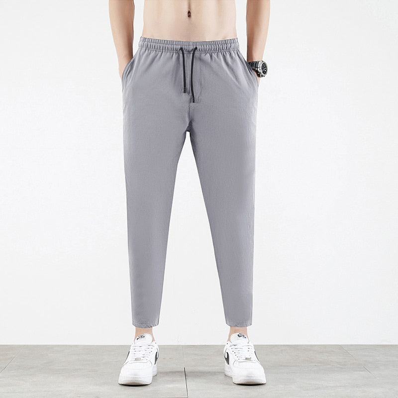 Korean Ice Silk Men'S Summer Thin Fashion Brand Loose And Versatile Quick Dry Casual Pants 9-Point Sports Trousers Boy aidase-shop