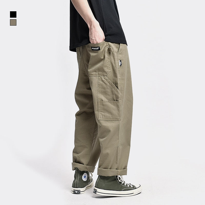 Safari Style! Multi-pocket Cargo Trousers Men Loose Straight Casual Baggy Pants Mens Work Canvas Pants aidase-shop