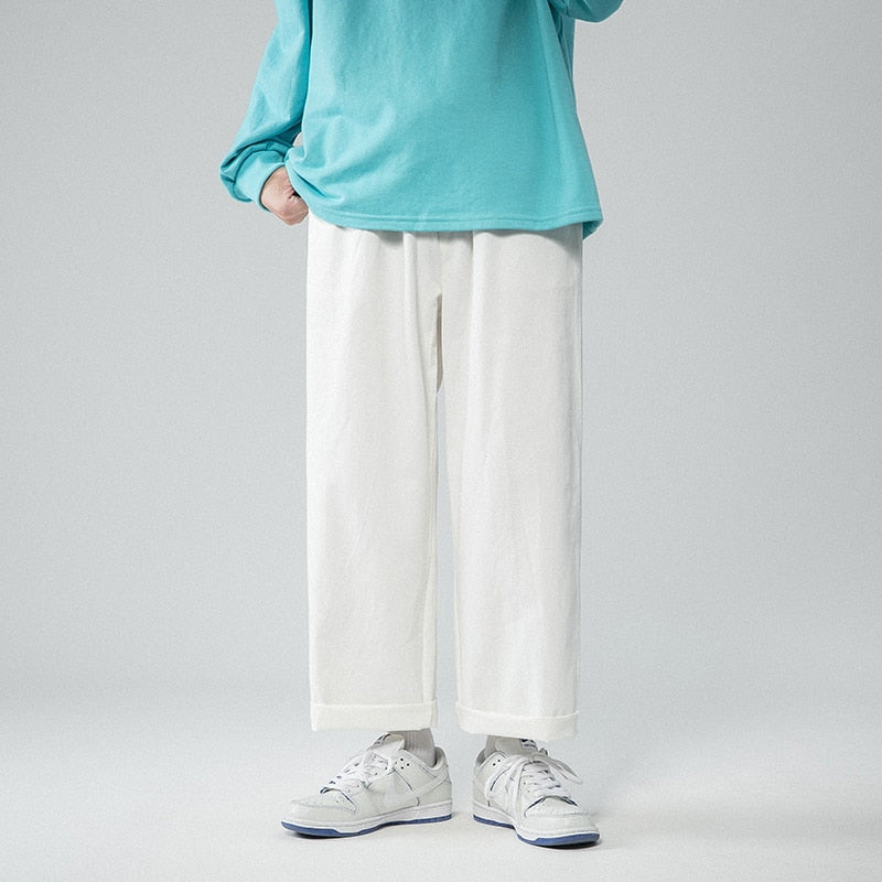 Legible Men's Pants Retro Ankle Length Casual Cotton Pant Male Elastic Waist Loose Pant Man aidase-shop