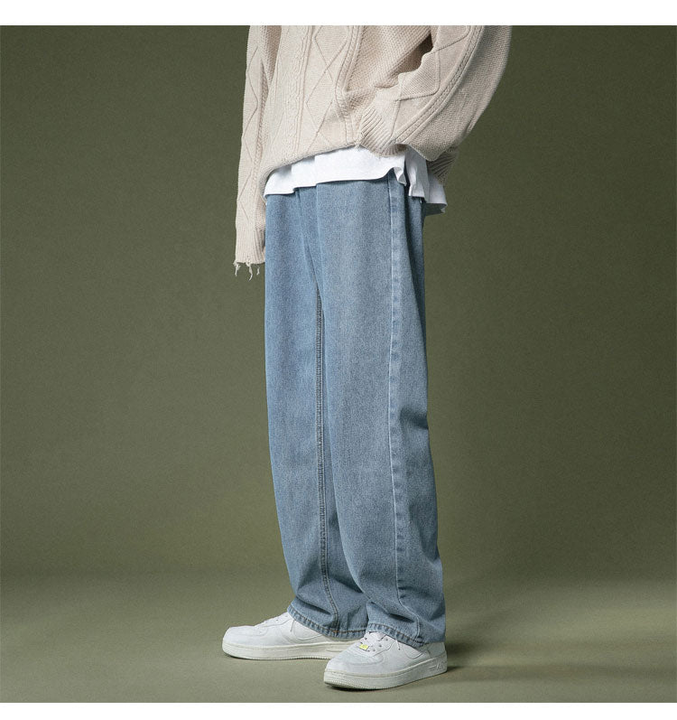 Korean Wide-leg Jeans Men's Fashion Retro Casual Jeans Men Streetwear Autumn Wild Loose Hip-hop Straight Denim Pants Mens M-2XL aidase-shop
