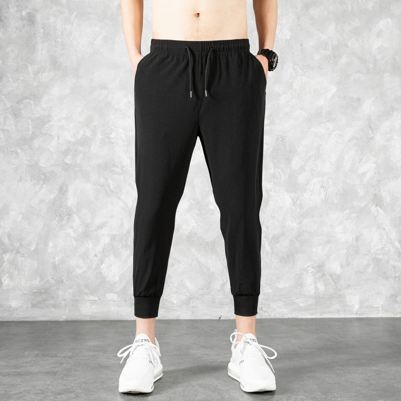 Korean Ice Silk Men'S Summer Thin Fashion Brand Loose And Versatile Quick Dry Casual Pants 9-Point Sports Trousers Boy aidase-shop