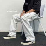 Black/white Casual Pants Men's Fashion Loose Straight Wide Leg Pants Men Streetwear Hip-hop Pocket Cargo Pants Mens Trousers aidase-shop