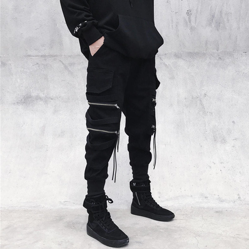 Aidase Joggers Cargo Pants for Men Casual Hip Hop Hit Color Pocket Male Trousers Sweatpants Streetwear Ribbons Techwear Pants aidase-shop