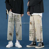 cargo pants men Summer Hong Kong-style graffiti straight loose oversized casual pant all-match fashion cool male trousers aidase-shop