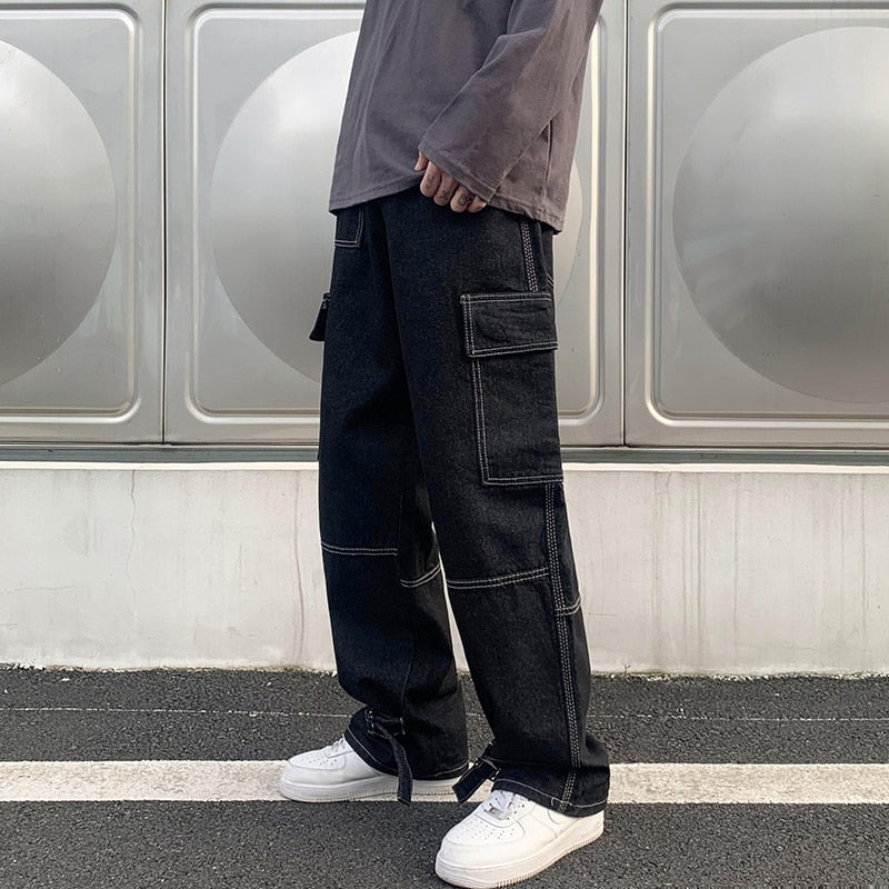 Aidase Men Wide Leg Jeans Hip Hop Casual Men's Straight Baggy Denim Pants Streetwear Skateboard Pant Neutral Trousers Plus Size S-5XL aidase-shop