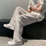 Aidase Men Casual Pants Loose Straight Wide Leg Full Length Trousers Summer Ice-silk Satin Breathable Daily Bottoms Korean Style Trendy aidase-shop