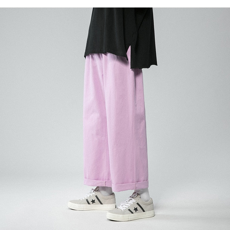 Legible Men's Pants Retro Ankle Length Casual Cotton Pant Male Elastic Waist Loose Pant Man aidase-shop