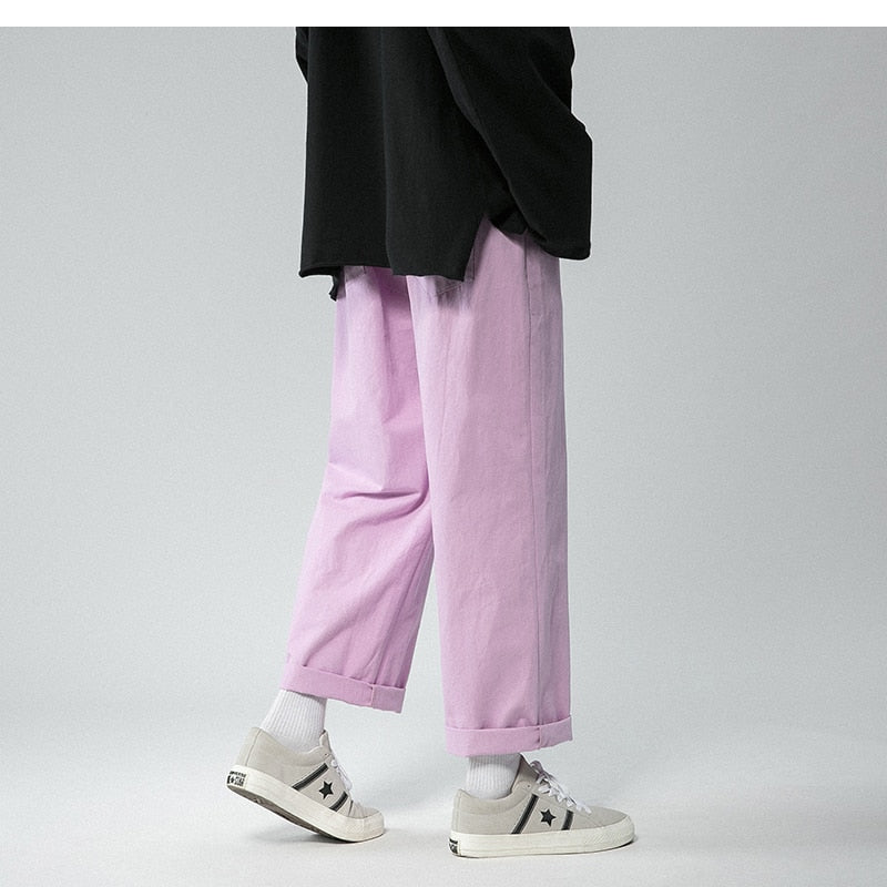 Legible Men's Pants Retro Ankle Length Casual Cotton Pant Male Elastic Waist Loose Pant Man aidase-shop