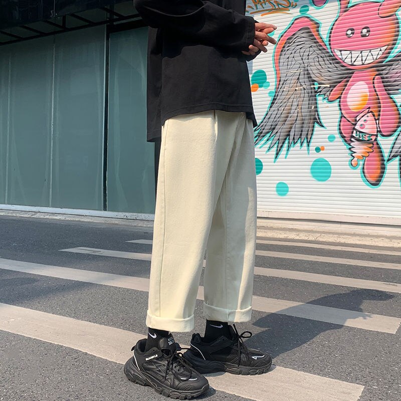 Cotton Wide-leg Jeans Men's Fashion Casual Solid Color Retro Jeans Men Streetwear Loose Hip-hop Straight Denim Pants Mens M-2XL aidase-shop