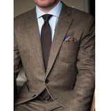 Aidase Brown Herringbone Tweed Casual Men Suits for Winter 2 Piece Wedding Groomsmen Tuxedo Male Set Jacket with Pants New Fashion