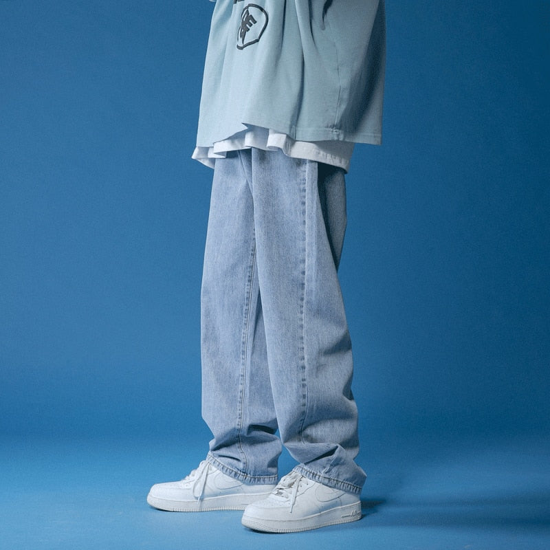 Straight Jeans Men White Loose Denim Trousers Neutral Jean Streetwear Casual Summer Pure Wide Jeans Man Women Pants Hip Hop Bagy aidase-shop