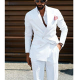Aidase Double Breasted Men Suits White Slim Fit Wedding Tuxedo for Groom 2 Piece Casual Style Male Fashion Jacket with Pants