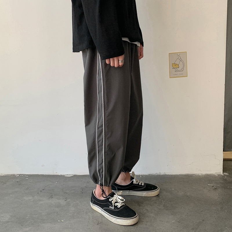 Summer Thin Casual Pants Men Fashion Solid Color Drawstring Joggers Pants Men Streetwear Loose Hip Hop Trousers Mens M-2XL aidase-shop