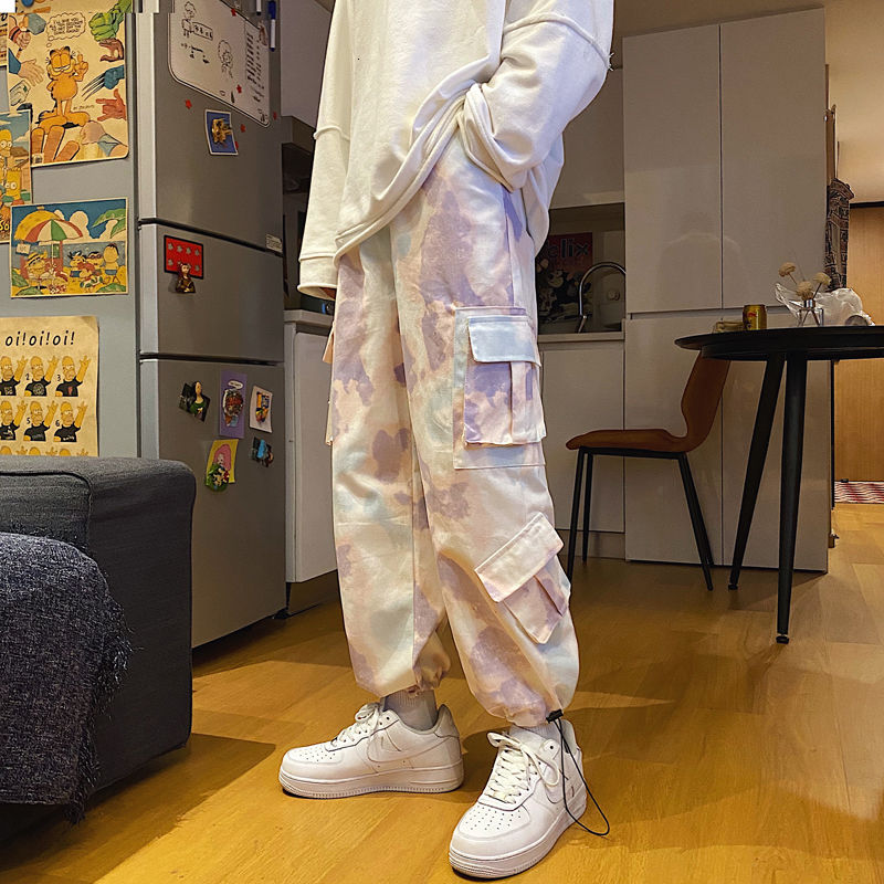 Tie-dye Pants Men's Fashion Casual Pocket Cargo Pants Men Streetwear Korean Loose Hip-hop Straight Wide-leg Pants Mens Trousers aidase-shop