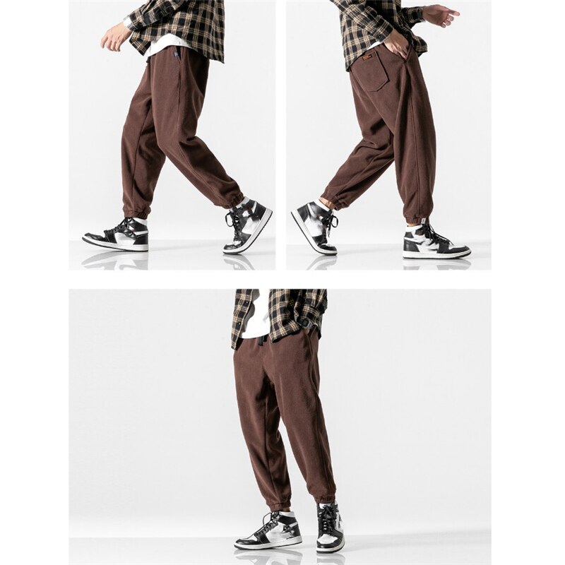 Aidase Men Fleece Pants Loose Autumn Winter Casual Jogging Pants Outdoor Sportwear Sweatpants Tie Feet Elastic Waist Mens Trousers aidase-shop