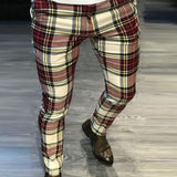 Casual Business Men's Mid Waist Zipper Long Trousers Classic Plaid Print Pencil Pants Men 2021 Autumn Spring Fashion Streetwear aidase-shop