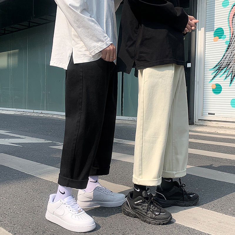 Cotton Wide-leg Jeans Men's Fashion Casual Solid Color Retro Jeans Men Streetwear Loose Hip-hop Straight Denim Pants Mens M-2XL aidase-shop