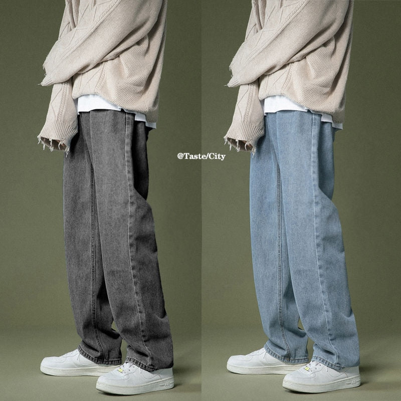 Korean Wide-leg Jeans Men's Fashion Retro Casual Jeans Men Streetwear Autumn Wild Loose Hip-hop Straight Denim Pants Mens M-2XL aidase-shop