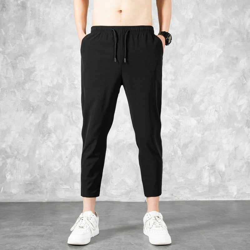 Korean Ice Silk Men'S Summer Thin Fashion Brand Loose And Versatile Quick Dry Casual Pants 9-Point Sports Trousers Boy aidase-shop