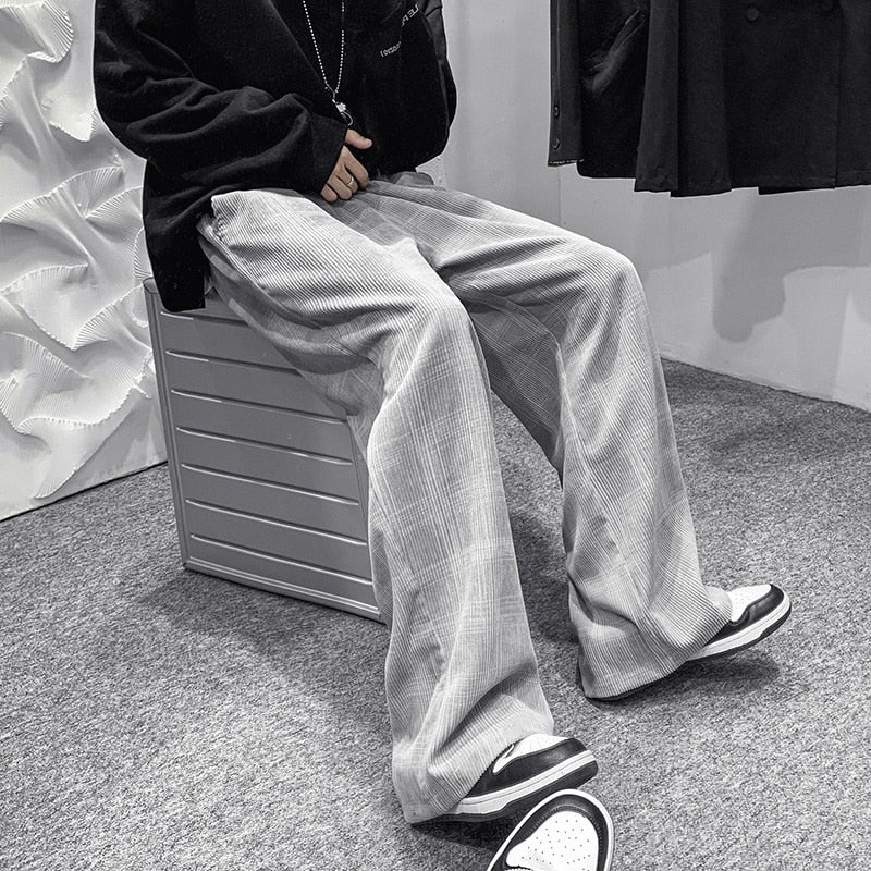 Autumn Corduroy Pants Men Fashion Retro Casual Plaid Pants Men Streetwear Hip Hop Loose Straight Trousers Male Large Size S-5XL aidase-shop