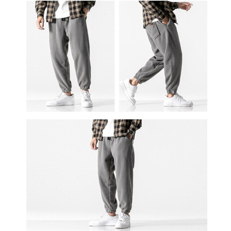 Aidase Men Fleece Pants Loose Autumn Winter Casual Jogging Pants Outdoor Sportwear Sweatpants Tie Feet Elastic Waist Mens Trousers aidase-shop