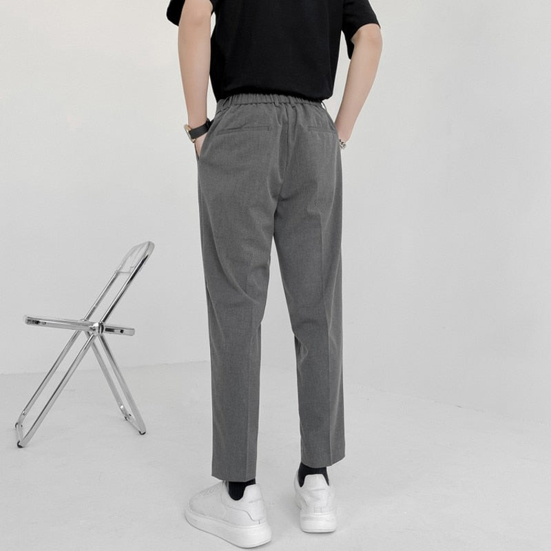 Aidase 2022 New Men's Suit Pants Korean Design Summer Loose Ankle Length Bottoms Elastic Waist Solid Streetwear Cool Casual Clothing aidase-shop
