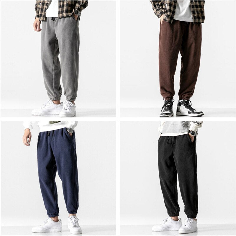 Aidase Men Fleece Pants Loose Autumn Winter Casual Jogging Pants Outdoor Sportwear Sweatpants Tie Feet Elastic Waist Mens Trousers aidase-shop