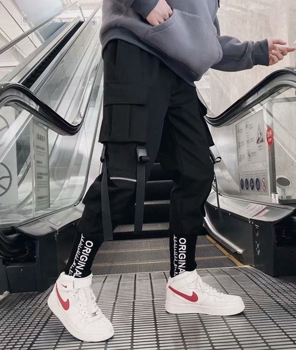Aidase Joggers Cargo Pants for Men Casual Hip Hop Hit Color Pocket Male Trousers Sweatpants Streetwear Ribbons Techwear Pants aidase-shop
