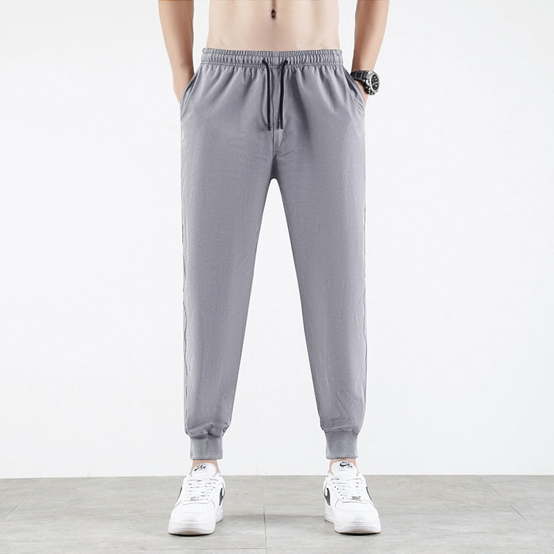 Korean Ice Silk Men'S Summer Thin Fashion Brand Loose And Versatile Quick Dry Casual Pants 9-Point Sports Trousers Boy aidase-shop