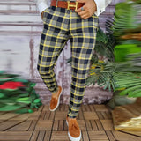 Casual Business Men's Mid Waist Zipper Long Trousers Classic Plaid Print Pencil Pants Men 2021 Autumn Spring Fashion Streetwear aidase-shop
