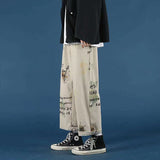 cargo pants men Summer Hong Kong-style graffiti straight loose oversized casual pant all-match fashion cool male trousers aidase-shop