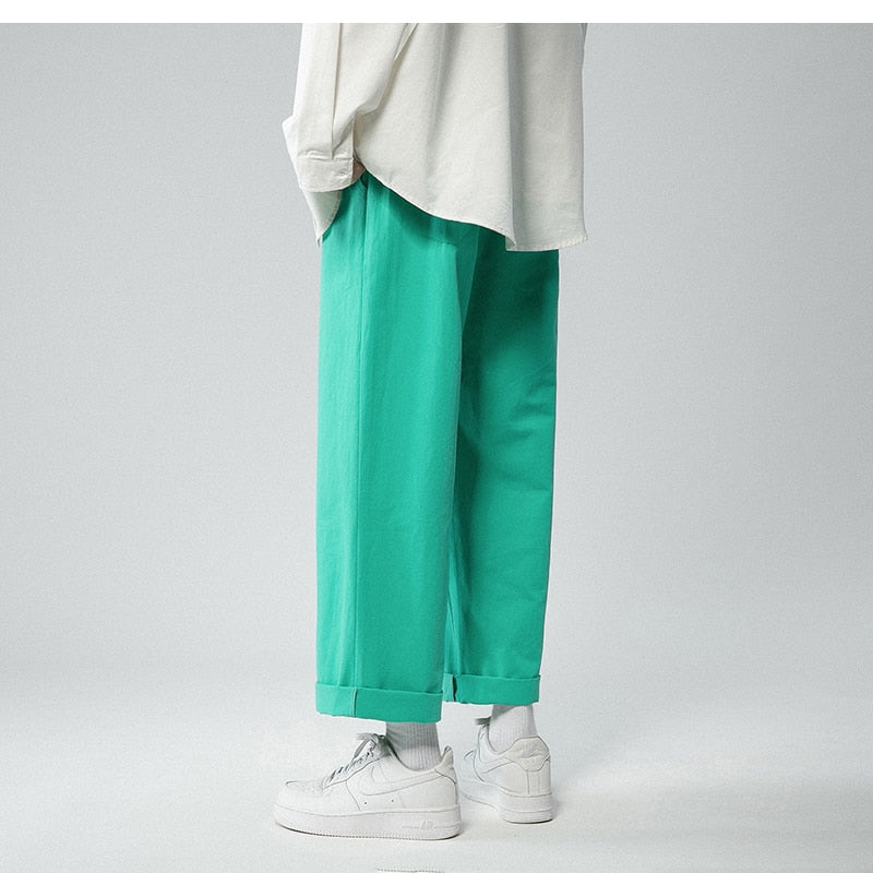 Legible Men's Pants Retro Ankle Length Casual Cotton Pant Male Elastic Waist Loose Pant Man aidase-shop
