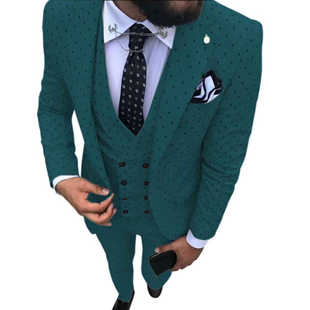 Mens suits Wave point Three Pieces Men Dress Suits Casual Commuter office business suits For Wedding(Blazer+Vest+Pants) aidase-shop