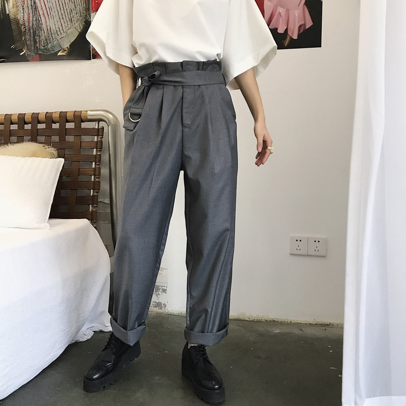 Aidase 2022  England style unique high waist design Suit pants men casual loose Fold suit pants for men trousers,size M-XXL aidase-shop