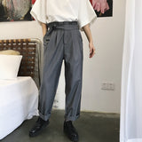 Aidase England style unique high waist design Suit pants men casual loose Fold suit pants for men trousers,size M-XXL