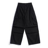 Multi-Pocket Cargo Pants Mens Safari Style Solid Color Pleated Loose Straight-leg Pants Elastic Waist Casual Trousers Men aidase-shop