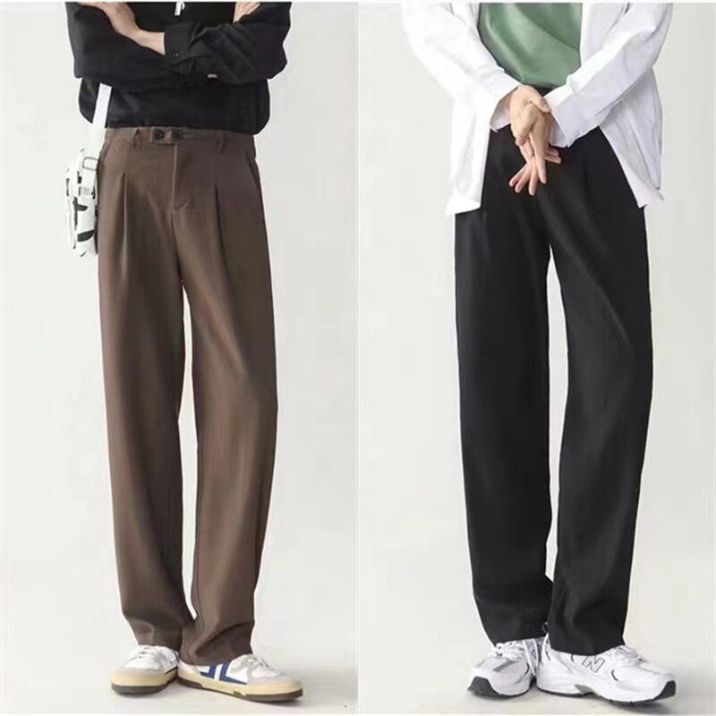 Aidase 2021 Men's Fashion Trend Loose Straight Pants Light Business Trousers Button Casual Pants Black/brown Color Popular Suit Pants aidase-shop