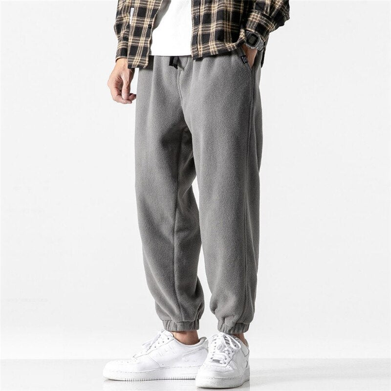 Aidase Men Fleece Pants Loose Autumn Winter Casual Jogging Pants Outdoor Sportwear Sweatpants Tie Feet Elastic Waist Mens Trousers aidase-shop