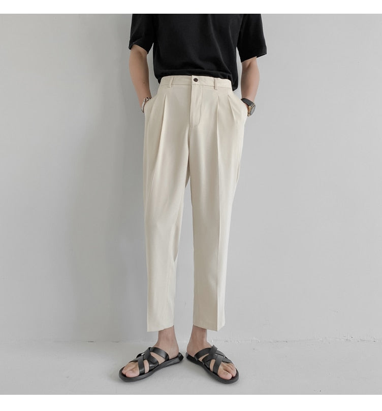 Aidase 2022 New Men's Suit Pants Korean Design Summer Loose Ankle Length Bottoms Elastic Waist Solid Streetwear Cool Casual Clothing aidase-shop