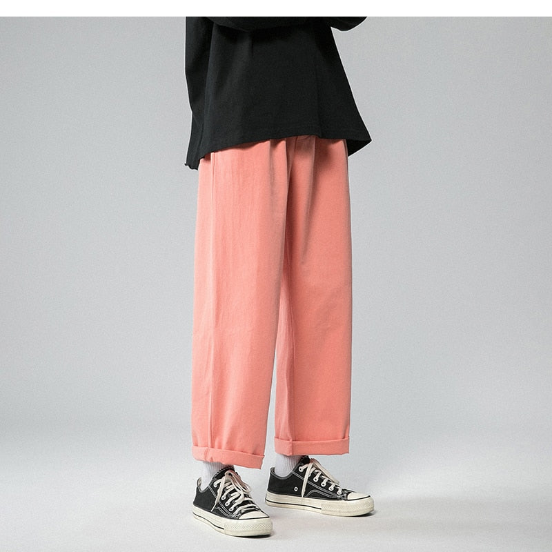 Legible Men's Pants Retro Ankle Length Casual Cotton Pant Male Elastic Waist Loose Pant Man aidase-shop