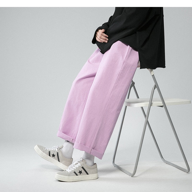 Legible Men's Pants Retro Ankle Length Casual Cotton Pant Male Elastic Waist Loose Pant Man aidase-shop