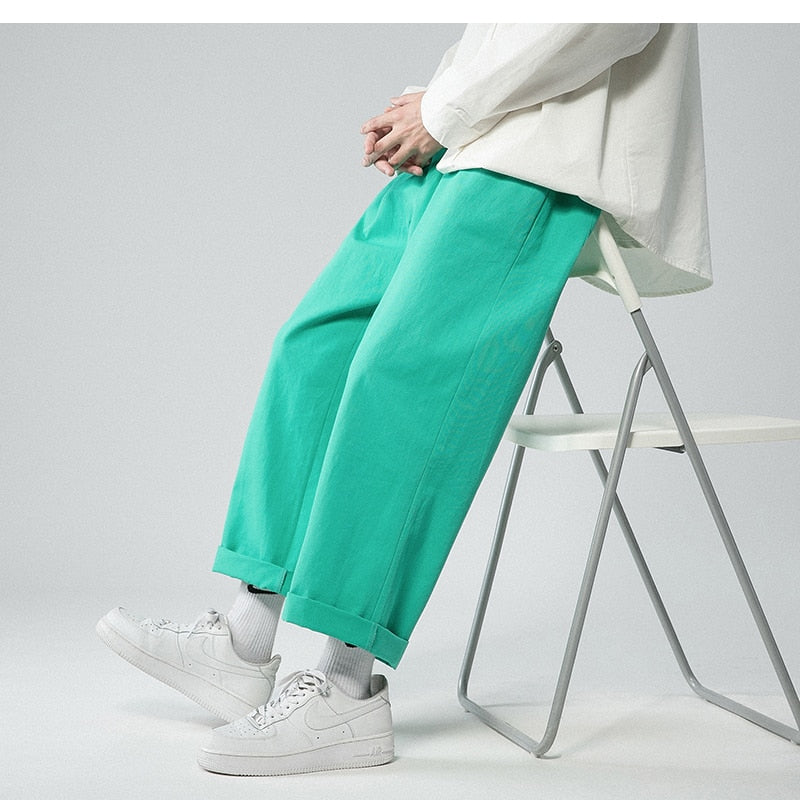 Legible Men's Pants Retro Ankle Length Casual Cotton Pant Male Elastic Waist Loose Pant Man aidase-shop