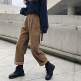 Aidase New  Autumn Corduroy Cargo Pants Elastic Waist Vintage Harajuku Korean Casual Trousers Female 90s Streetwear