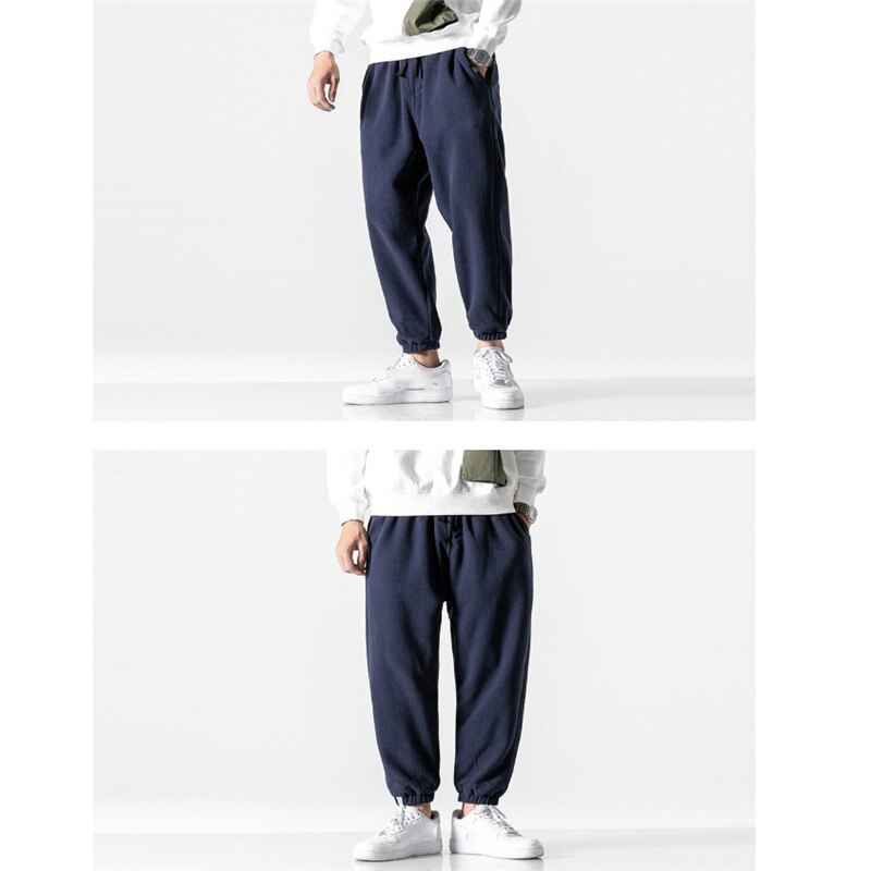 Aidase Men Fleece Pants Loose Autumn Winter Casual Jogging Pants Outdoor Sportwear Sweatpants Tie Feet Elastic Waist Mens Trousers aidase-shop