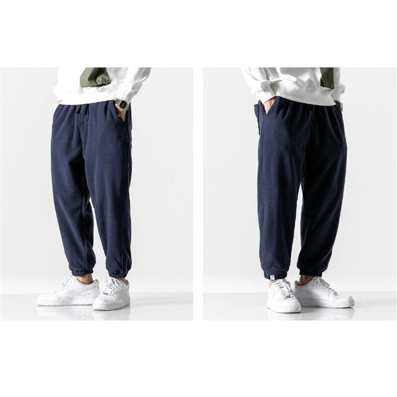 Aidase Men Fleece Pants Loose Autumn Winter Casual Jogging Pants Outdoor Sportwear Sweatpants Tie Feet Elastic Waist Mens Trousers aidase-shop