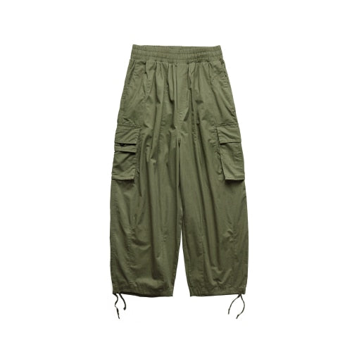Multi-Pocket Cargo Pants Men's Casual Solid Colour Straight Pants Baggy Wide-leg Cropped Pants Men Ankle-length Pants aidase-shop